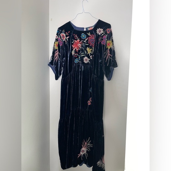 Johnny Was Tiarei Raglan Tiered Floral Embroidered crushed Velvet Midi Dress xl - Picture 5 of 12